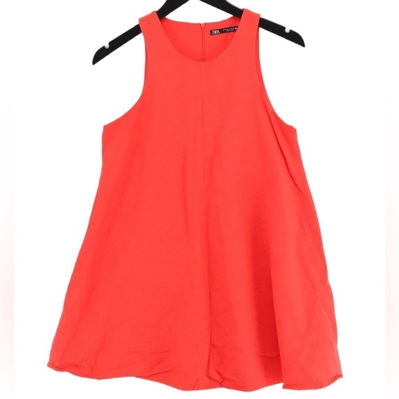 Zara High Neck Hot Orange Red Mini Dress Large - Picture 1 of 7